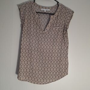 Anne Fontaine Navy and Cream Geometric Short-Sleeve Blouse